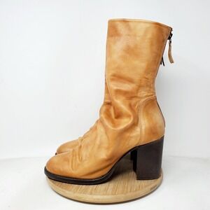 Free People Boots Womens 39 Elle Block Heel Soft Brown Leather Boho Slouch Shoes